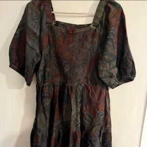 Dark Brown Patterned smock dress